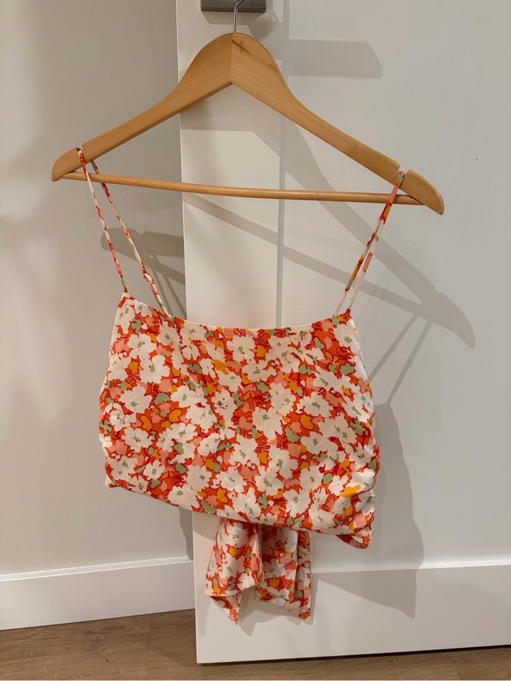 Dynamite Orange, White & Green Floral Spaghetti Strap Top